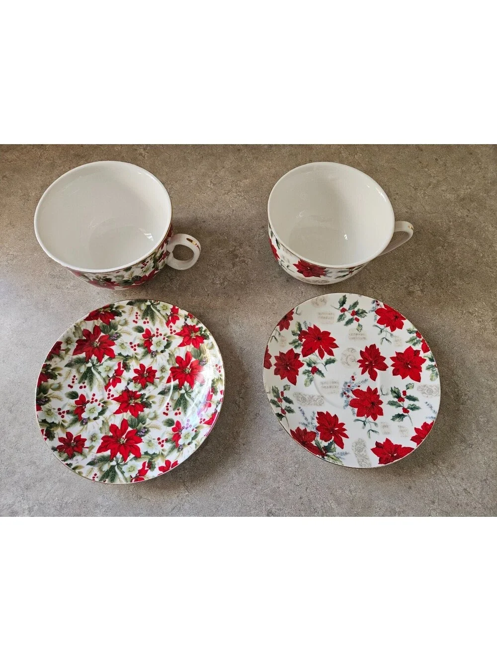 Grace’s Teaware Tea Set of 2 Cups & Saucers (Large) with Poinsettias